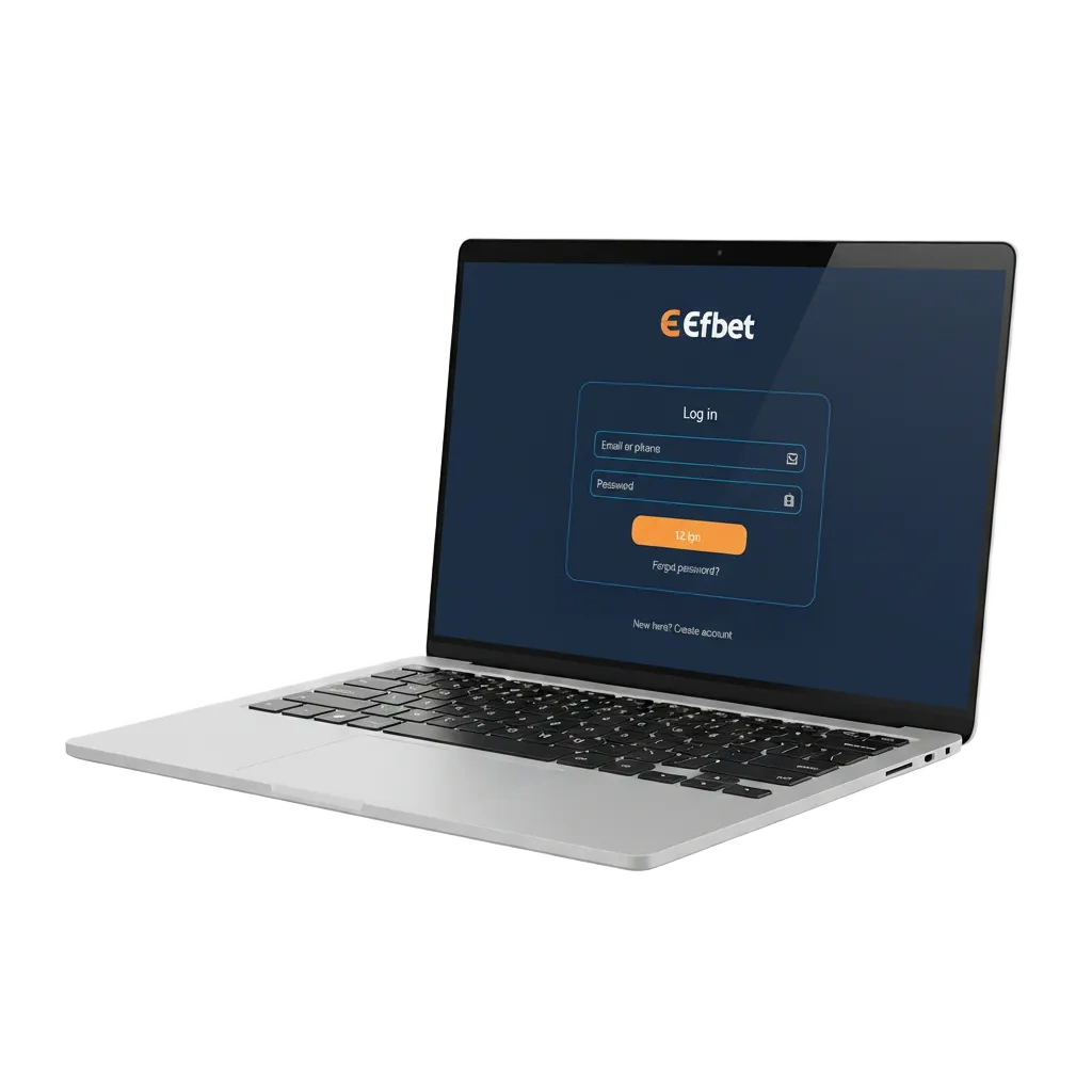 Schermata di login Efbet per l'Italia con campi email/username e password, 2FA, e link a scommesse sportive, casinò, bonus.